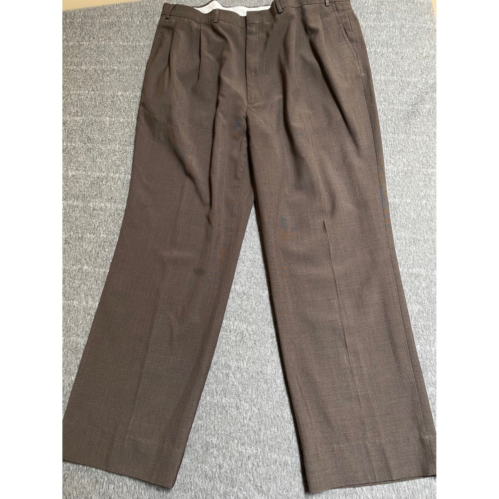 Towncraft Mens Brown Pleated Dress Pants Wool Blend 44-30 Straight Leg Trousers